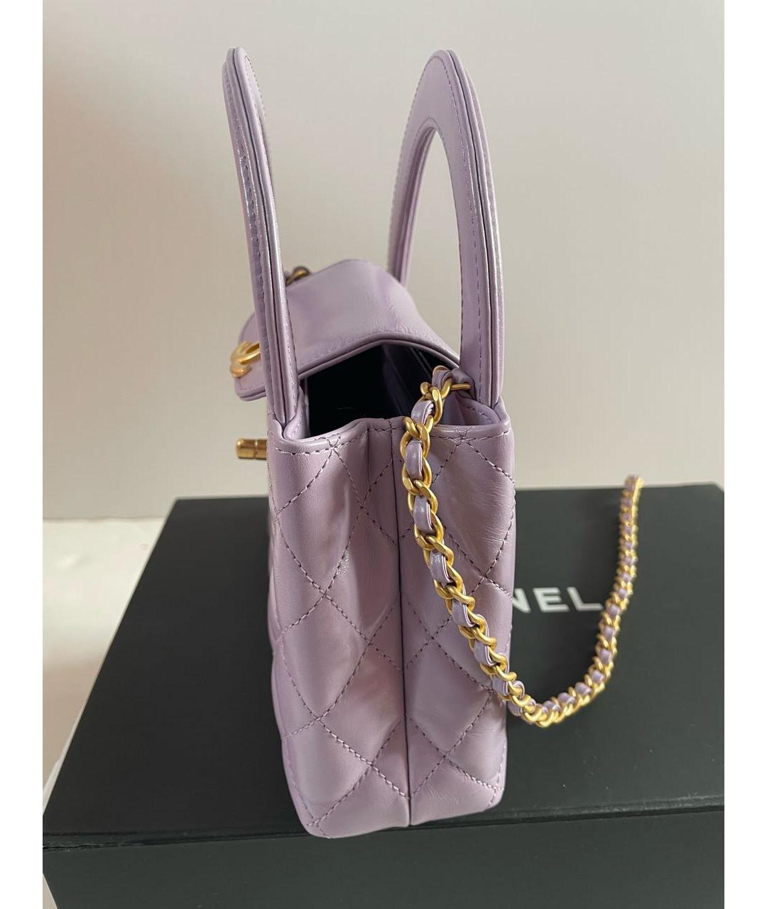 CHANEL Фиолетовая кожаная сумка с короткими ручками, фото 4
