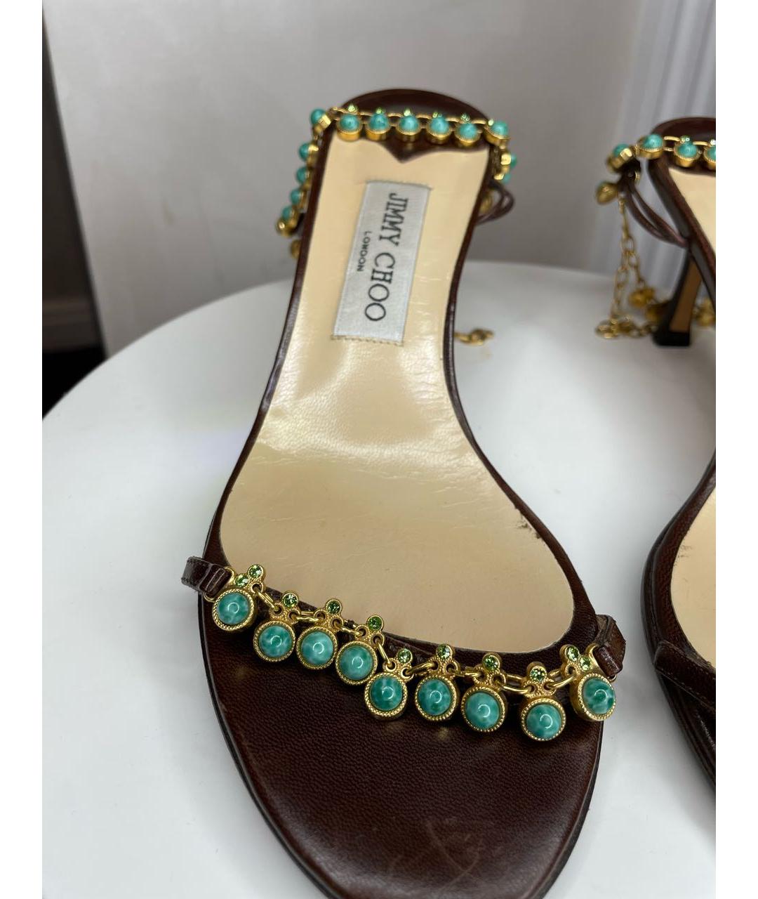 JIMMY CHOO Коричневые кожаные босоножки, фото 7