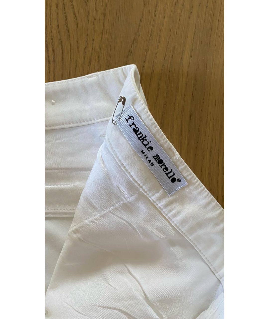 FRANKIE MORELLO Белые хлопко-эластановые прямые брюки, фото 4