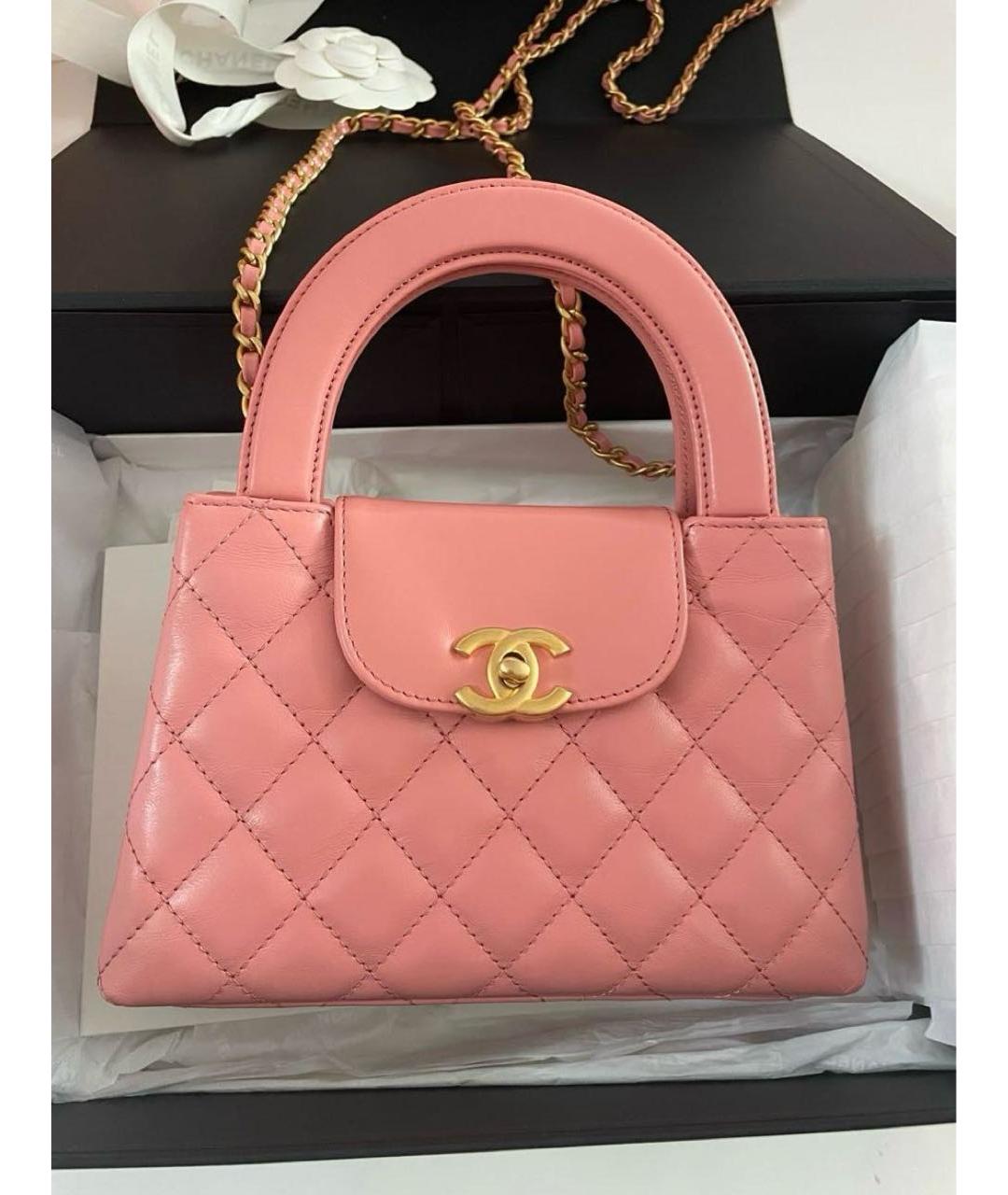 CHANEL Розовая кожаная сумка с короткими ручками, фото 8