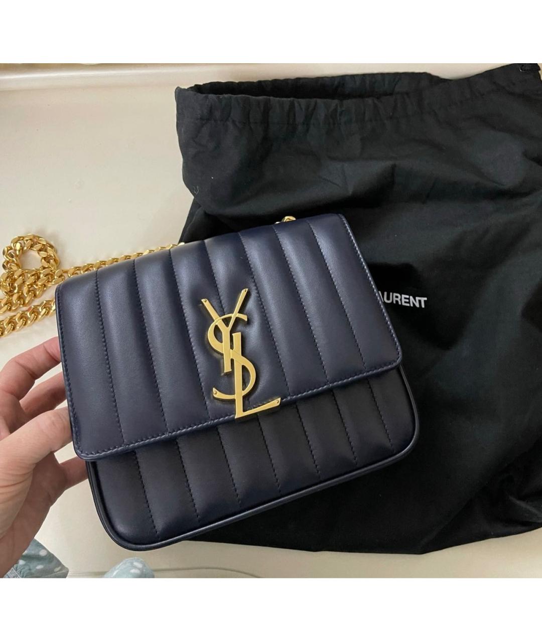 SAINT LAURENT Темно-синяя кожаная сумка через плечо, фото 2