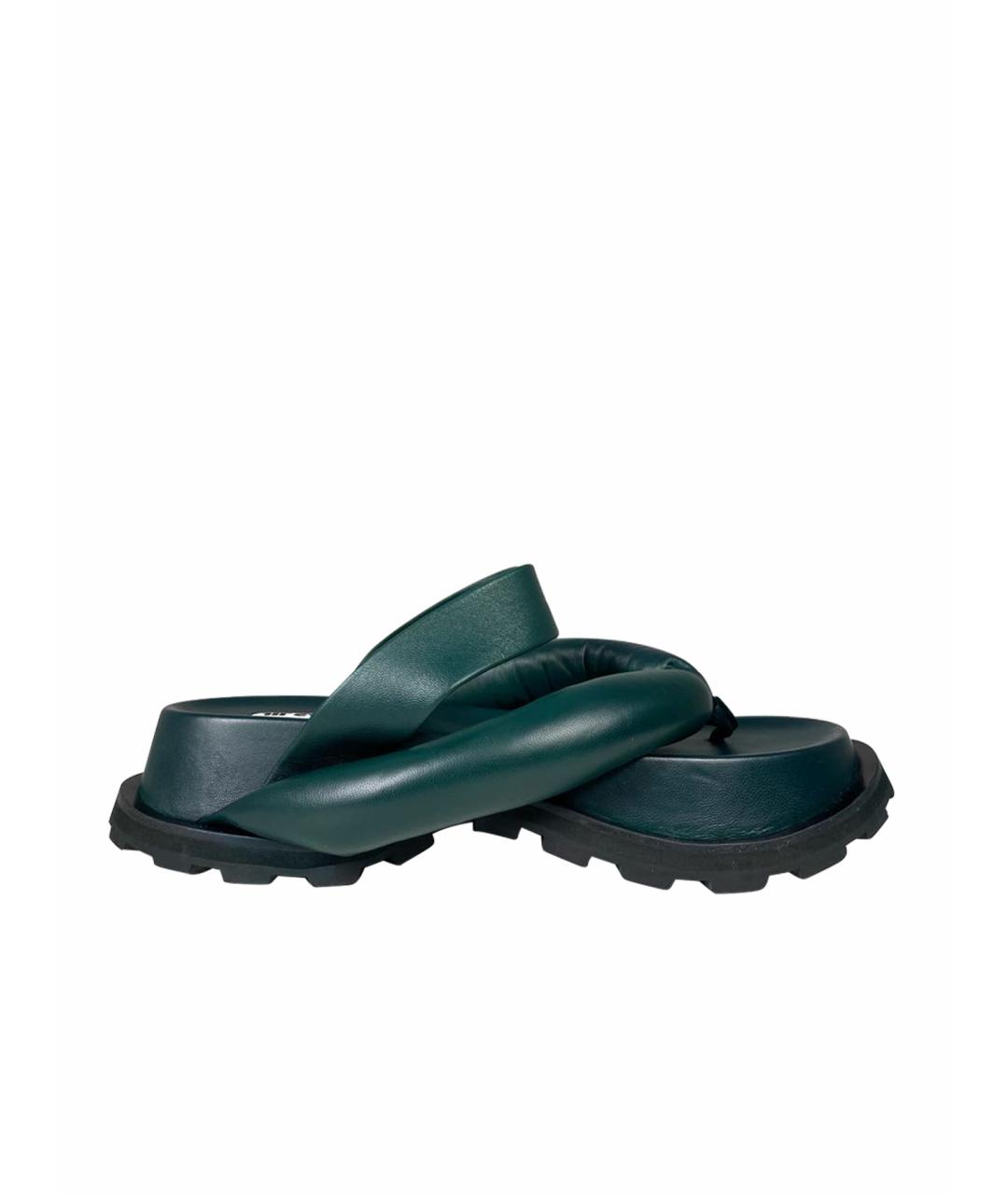 JIL SANDER Зеленые кожаные сандалии, фото 1