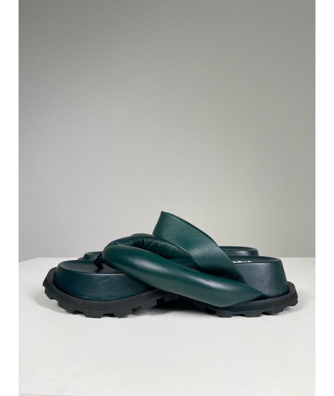 JIL SANDER Зеленые кожаные сандалии, фото 6