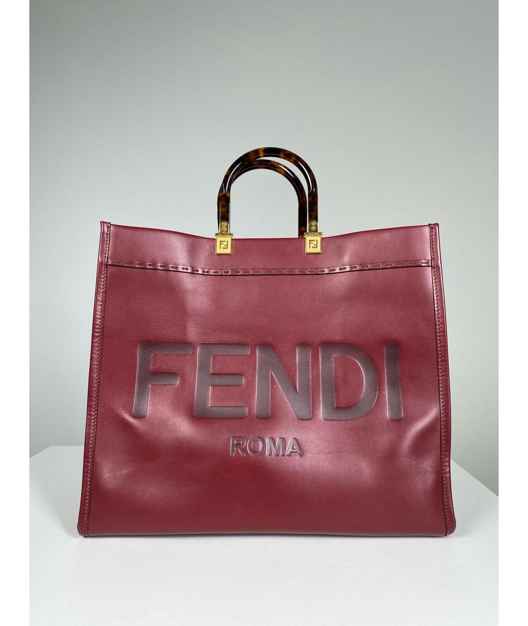 FENDI Бордовая кожаная сумка с короткими ручками, фото 9