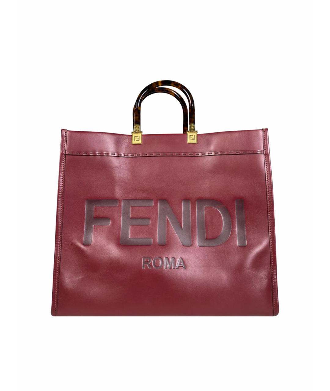 FENDI Бордовая кожаная сумка с короткими ручками, фото 1