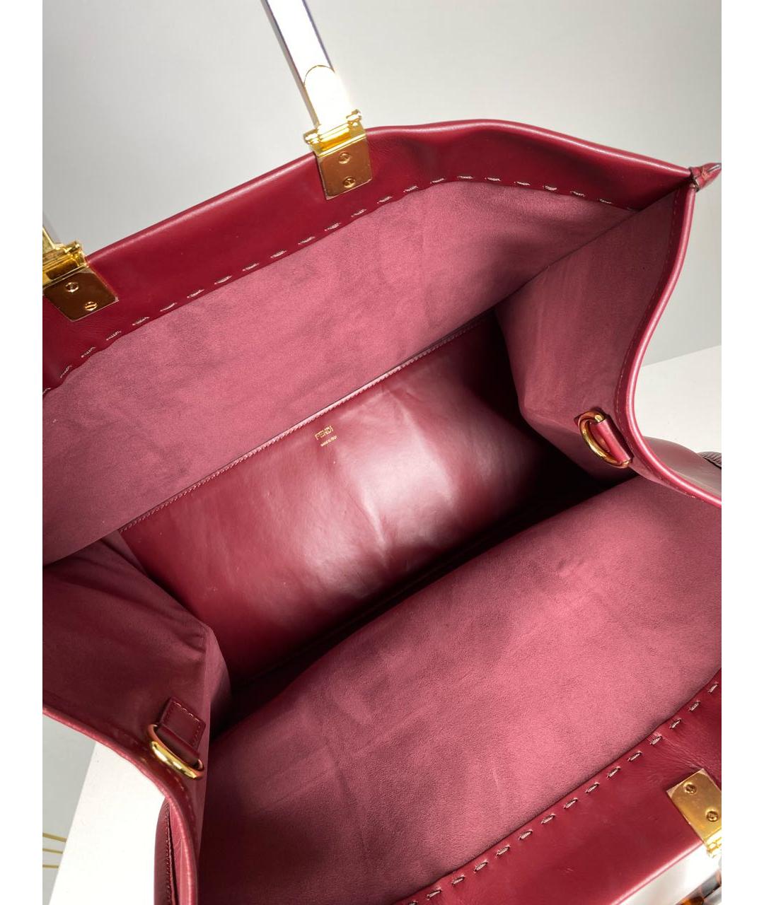 FENDI Бордовая кожаная сумка с короткими ручками, фото 4
