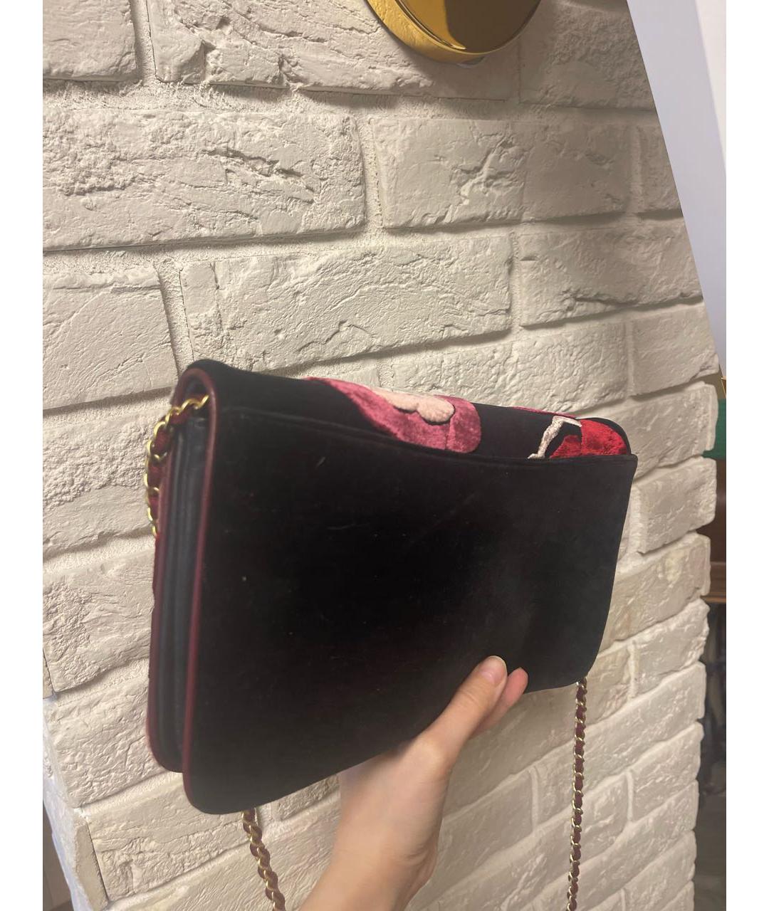 CHANEL PRE-OWNED Бордовая бархатная сумка через плечо, фото 3