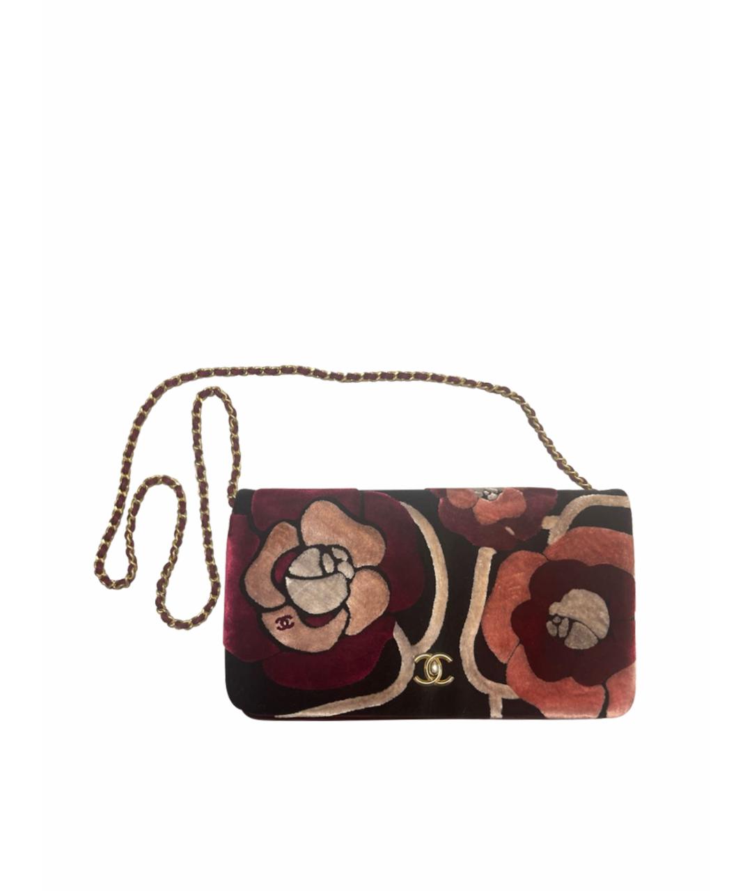 CHANEL PRE-OWNED Бордовая бархатная сумка через плечо, фото 1