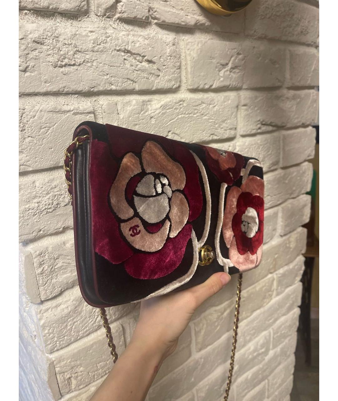 CHANEL PRE-OWNED Бордовая бархатная сумка через плечо, фото 2
