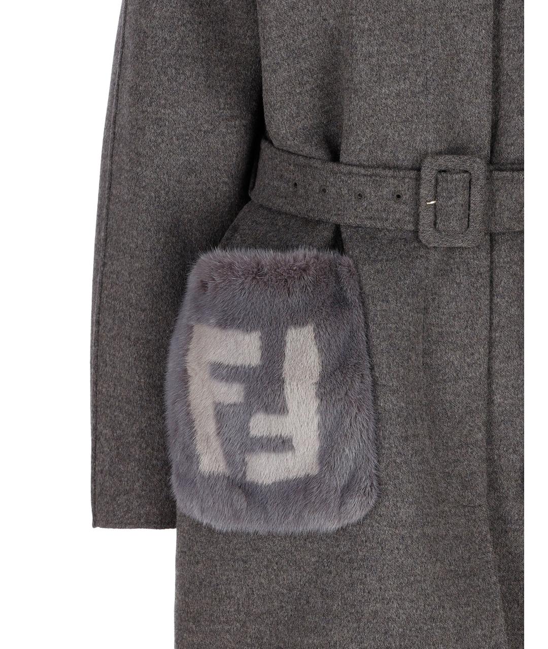 FENDI Серое шерстяное пальто, фото 3