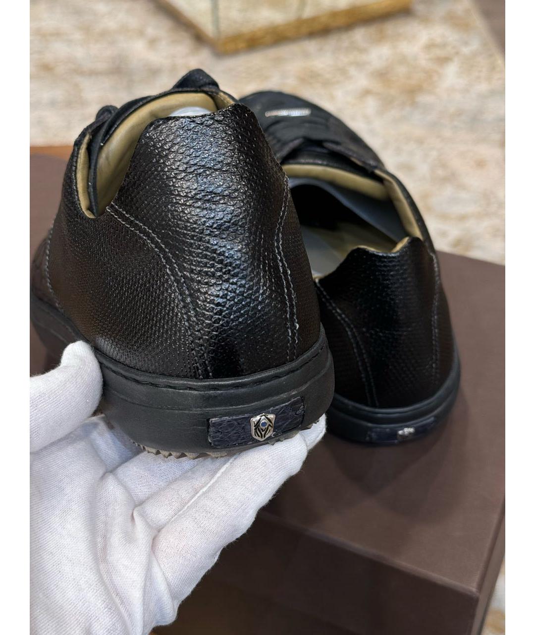 TARDINI Черные низкие кроссовки / кеды из экзотической кожи, фото 4