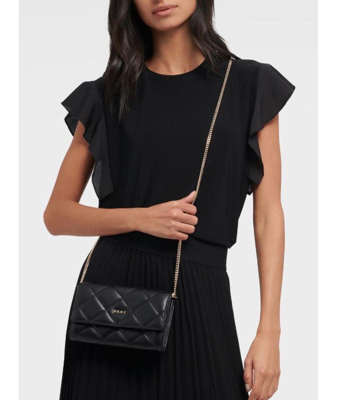 DKNY Черная кожаная сумка через плечо, фото 2