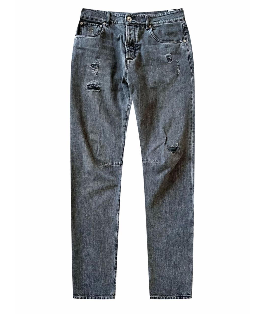 BRUNELLO CUCINELLI Серые хлопковые прямые джинсы, фото 1