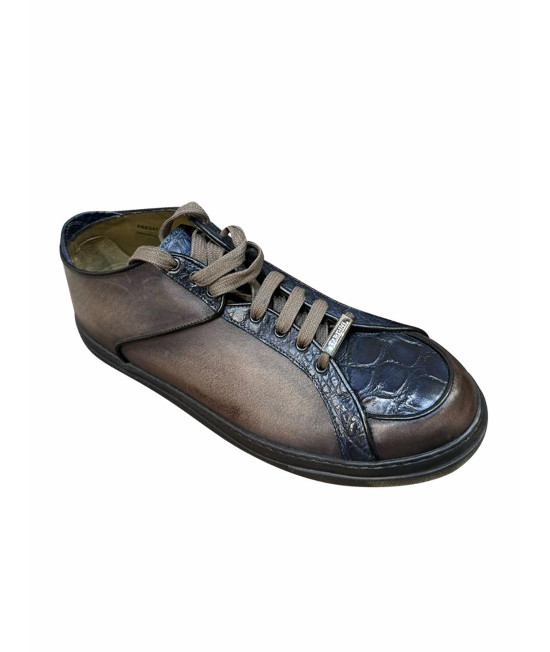 TARDINI Коричневые низкие кроссовки / кеды из экзотической кожи, фото 1