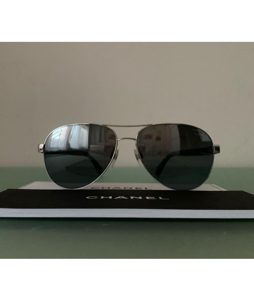 CHANEL Серебряные металлические солнцезащитные очки, фото 6