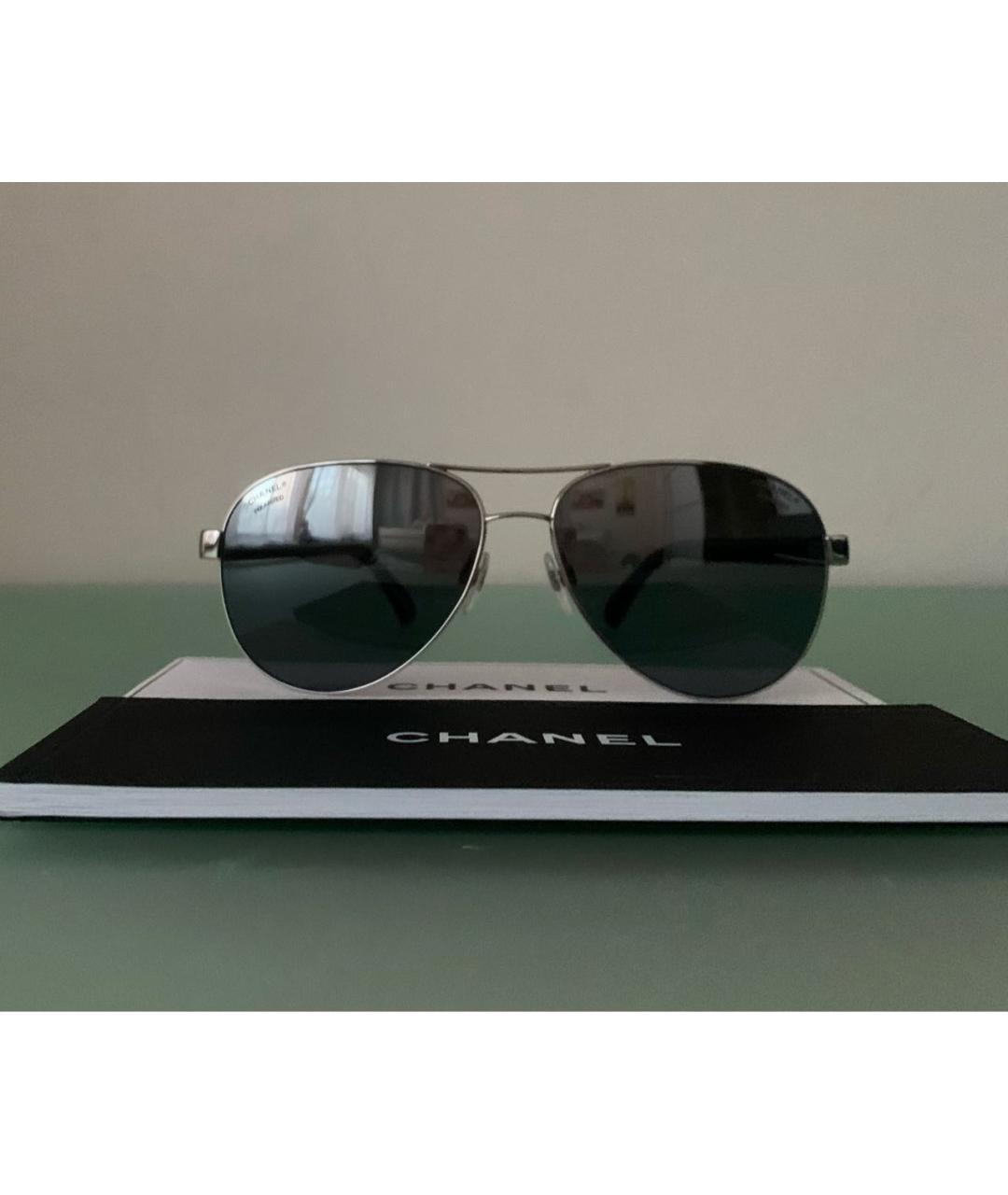 CHANEL Серебряные металлические солнцезащитные очки, фото 8
