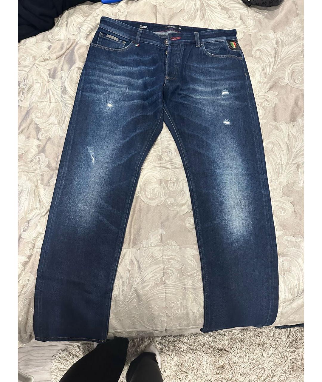 PHILIPP PLEIN Темно-синие хлопковые прямые джинсы, фото 7