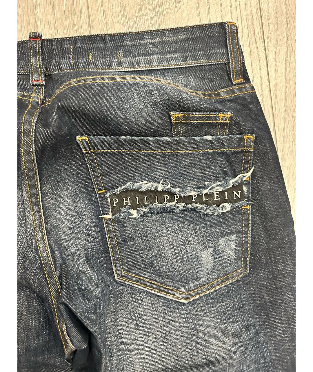 PHILIPP PLEIN Темно-синие хлопковые прямые джинсы, фото 3