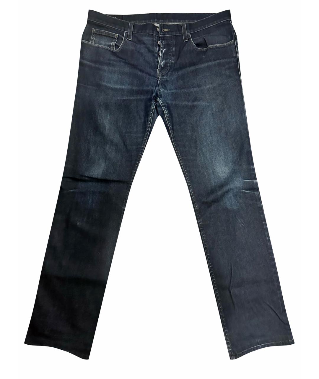GUCCI Темно-синие хлопко-эластановые прямые джинсы, фото 1