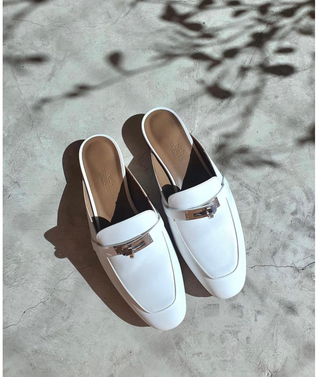 HERMES Белые кожаные мюли, фото 4