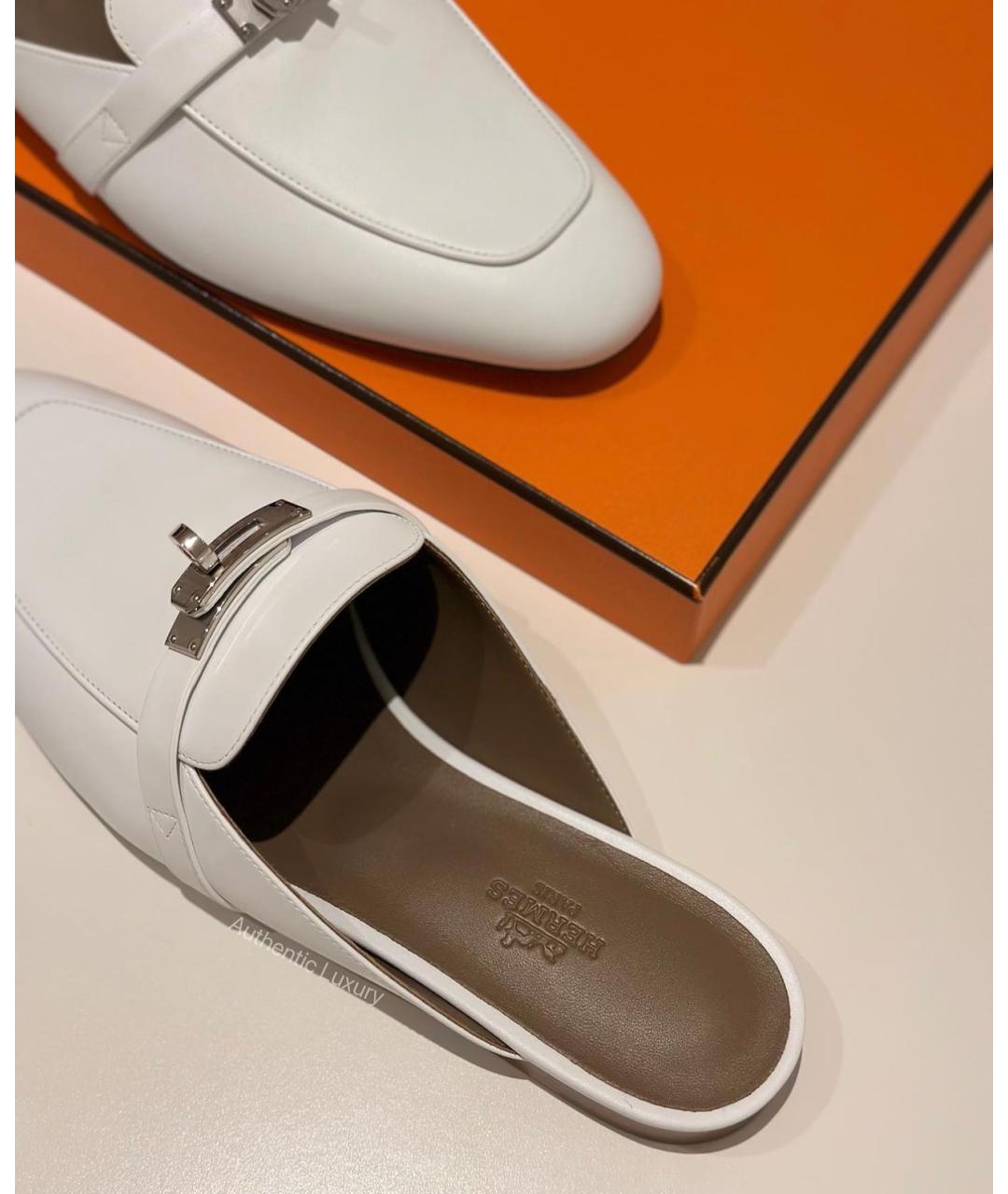 HERMES Белые кожаные мюли, фото 5