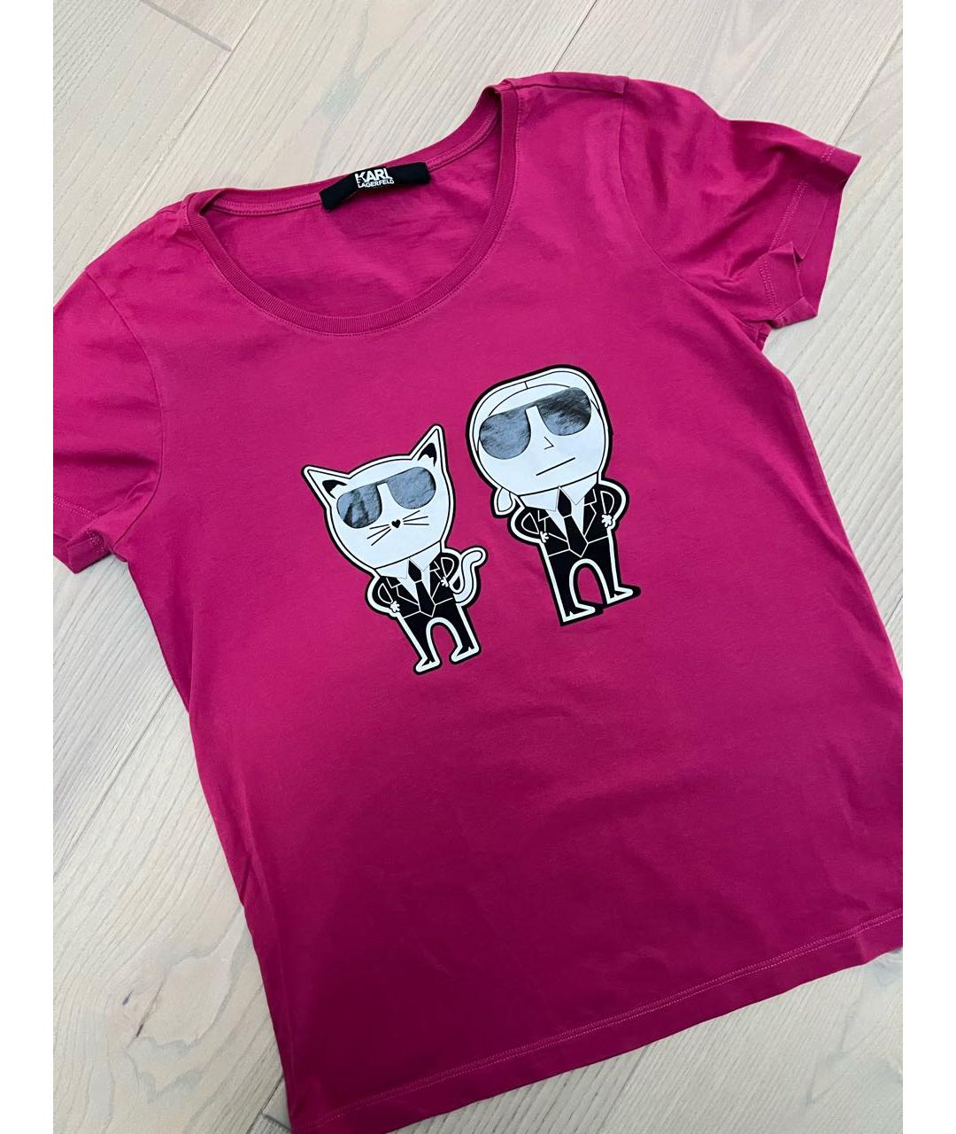 KARL LAGERFELD Розовая хлопковая футболка, фото 5