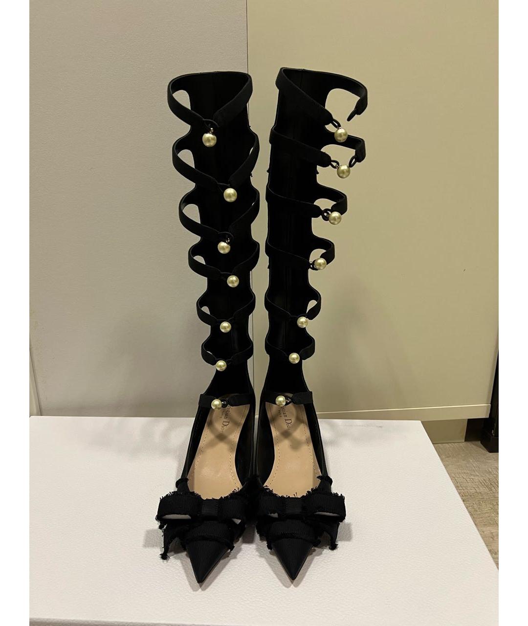 CHRISTIAN DIOR Черные текстильные лодочки на низком каблуке, фото 3
