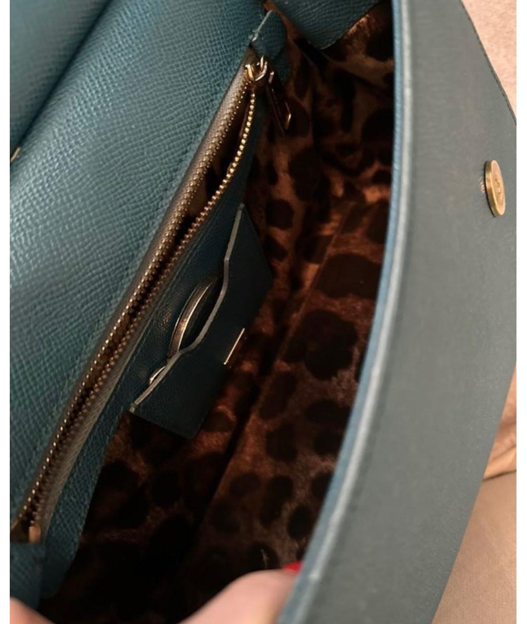 DOLCE&GABBANA Голубая кожаная сумка с короткими ручками, фото 4
