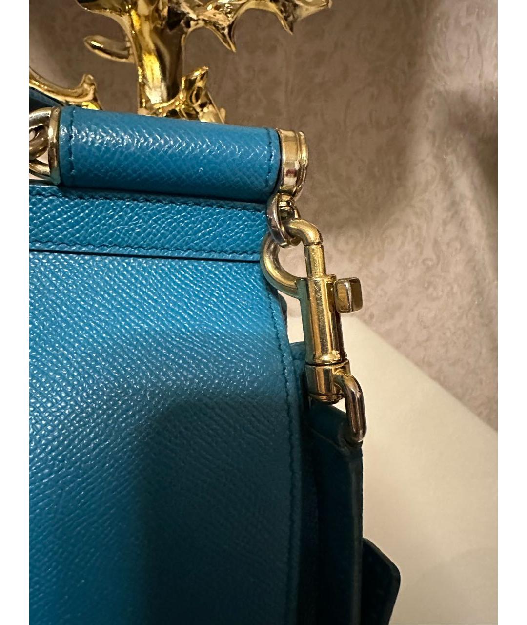 DOLCE&GABBANA Голубая кожаная сумка с короткими ручками, фото 3