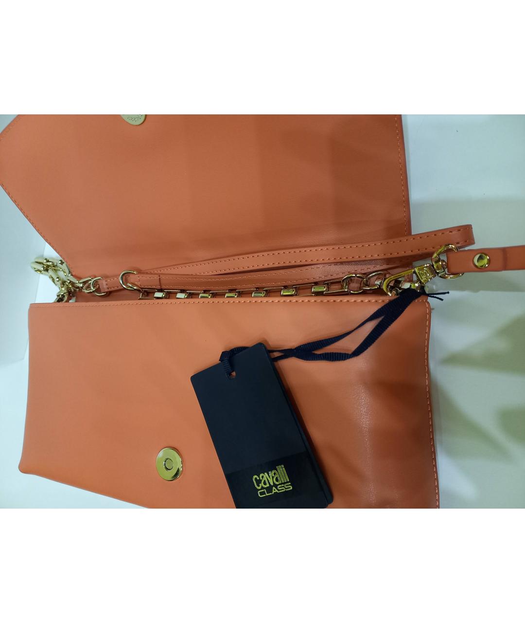 CAVALLI CLASS Оранжевая кожаная сумка через плечо, фото 4