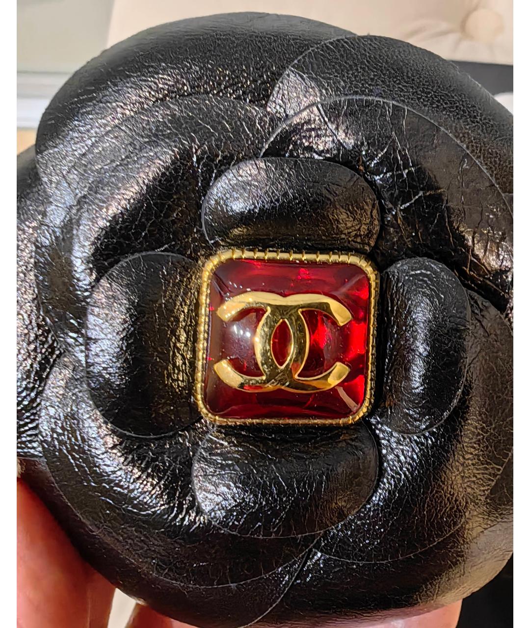 CHANEL Черная кожаная булавка / брошь, фото 2
