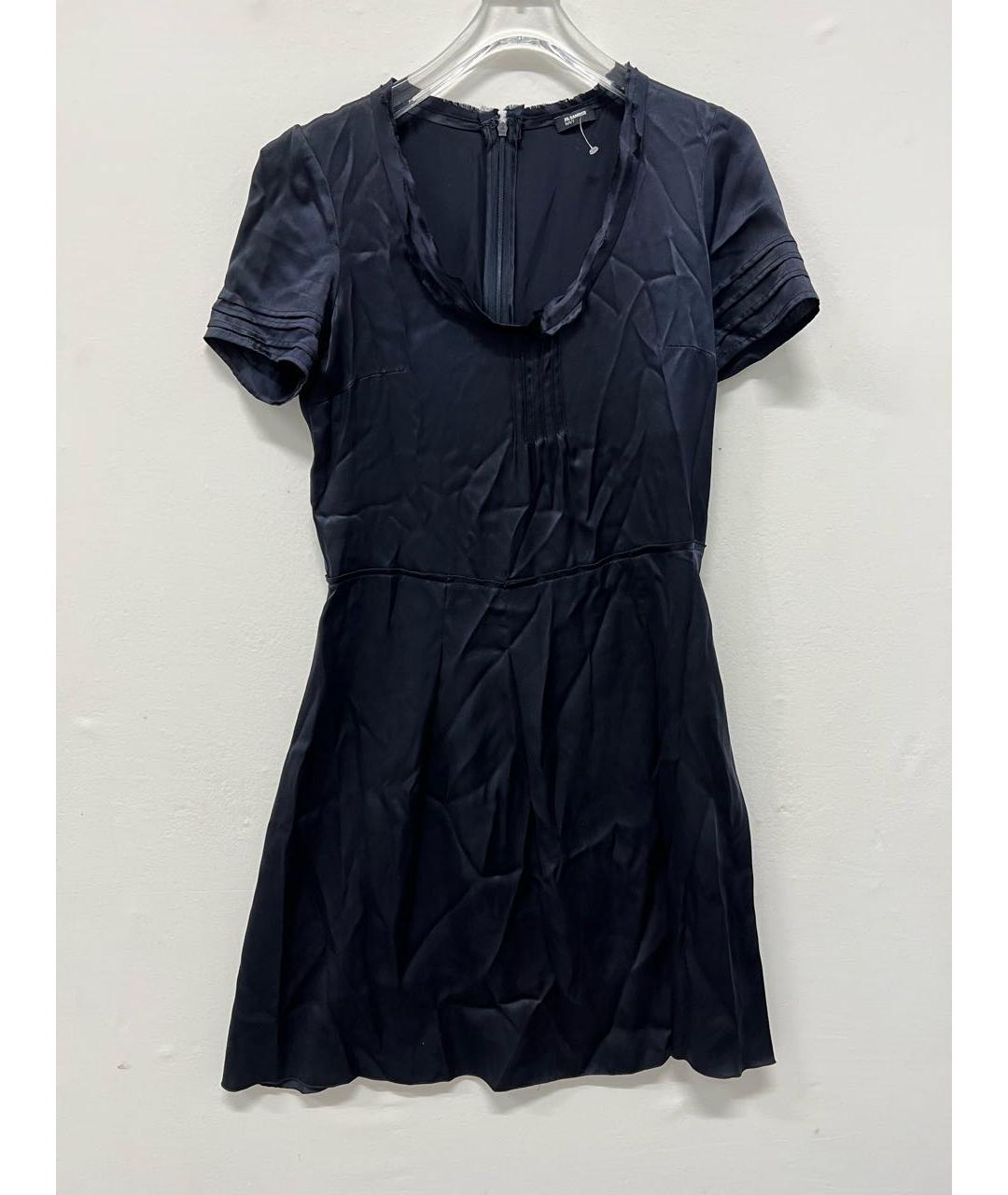 JIL SANDER NAVY Темно-синее шелковое коктейльное платье, фото 4