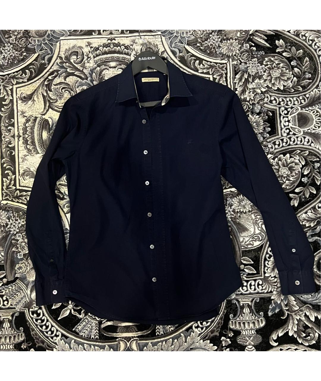 BURBERRY Темно-синяя хлопковая классическая рубашка, фото 7