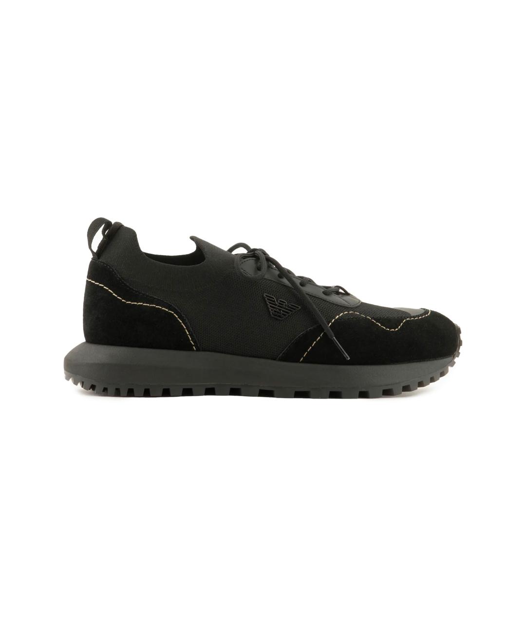 EMPORIO ARMANI Черные синтетические низкие кроссовки / кеды, фото 1