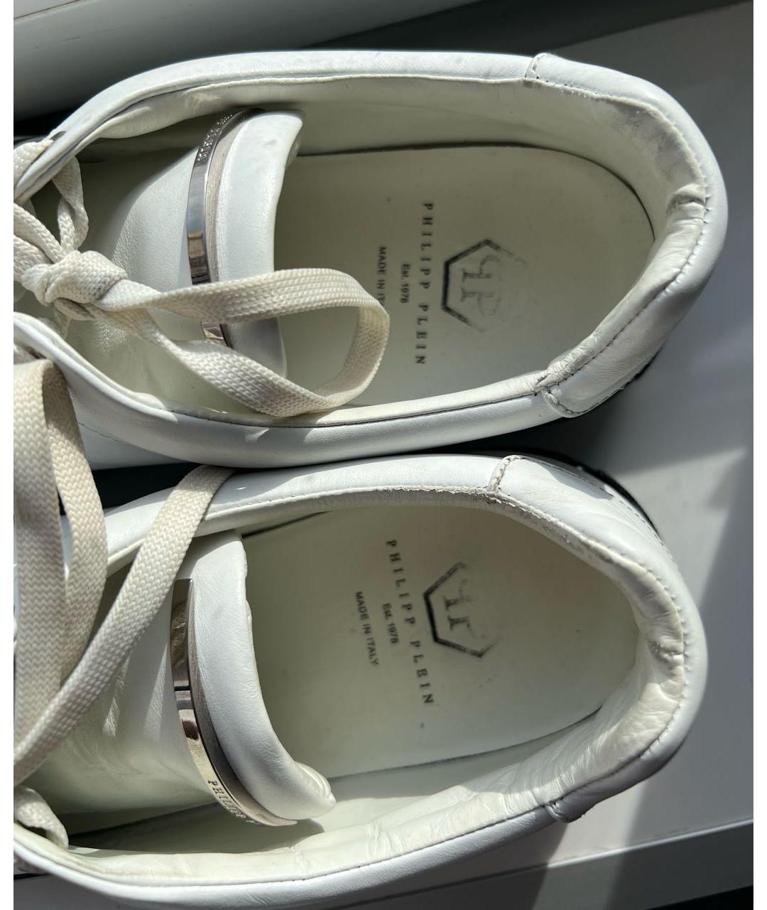 PHILIPP PLEIN Белые кожаные низкие кроссовки / кеды, фото 5