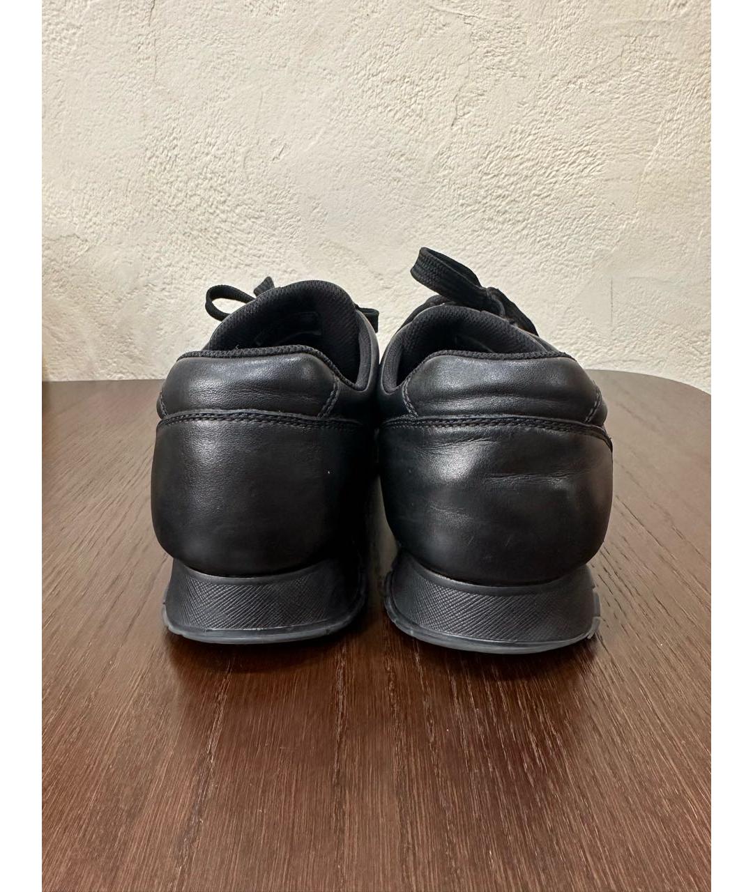 PRADA Черные кожаные низкие кроссовки / кеды, фото 4