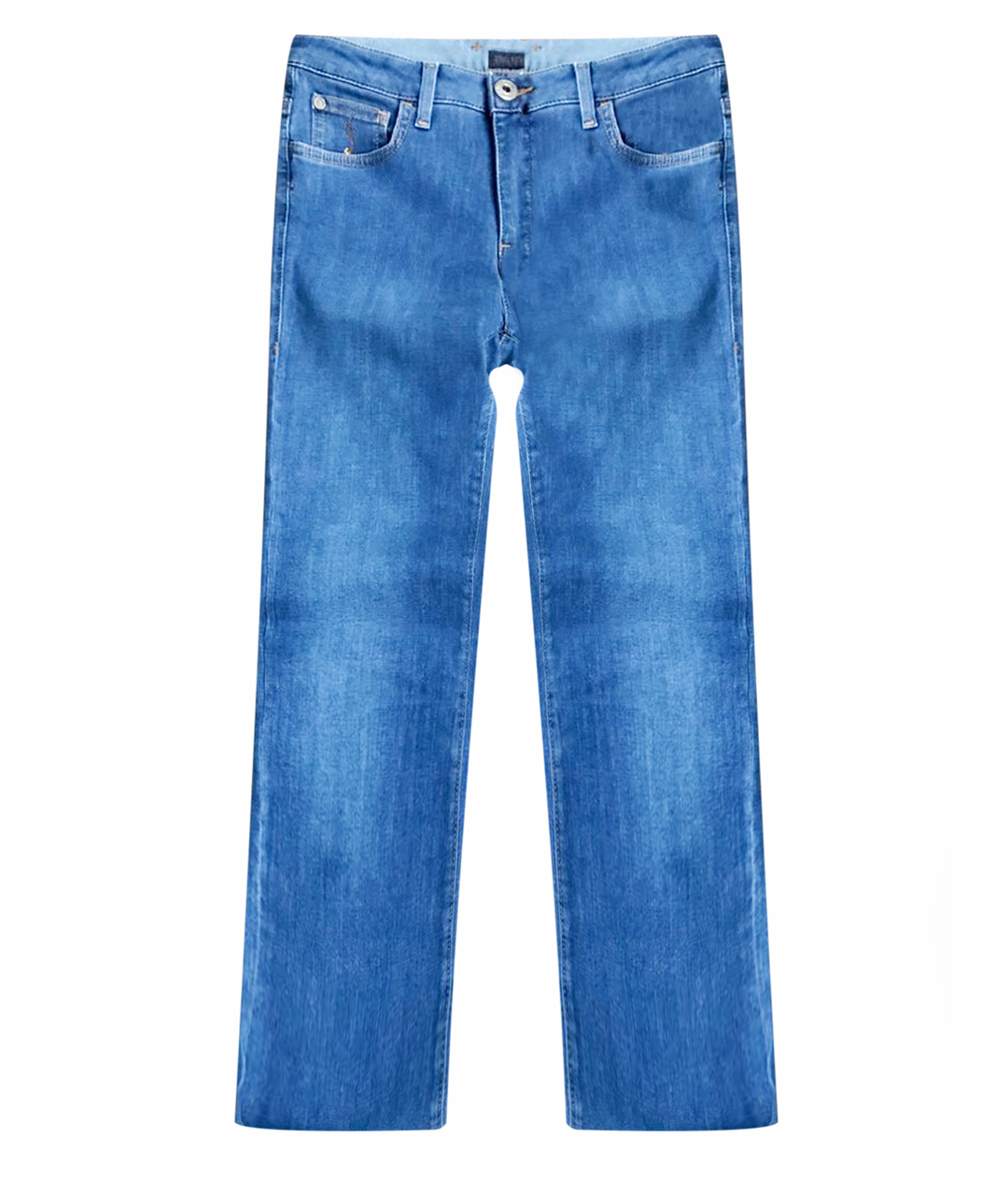 TRUSSARDI Голубые хлопко-эластановые прямые джинсы, фото 1