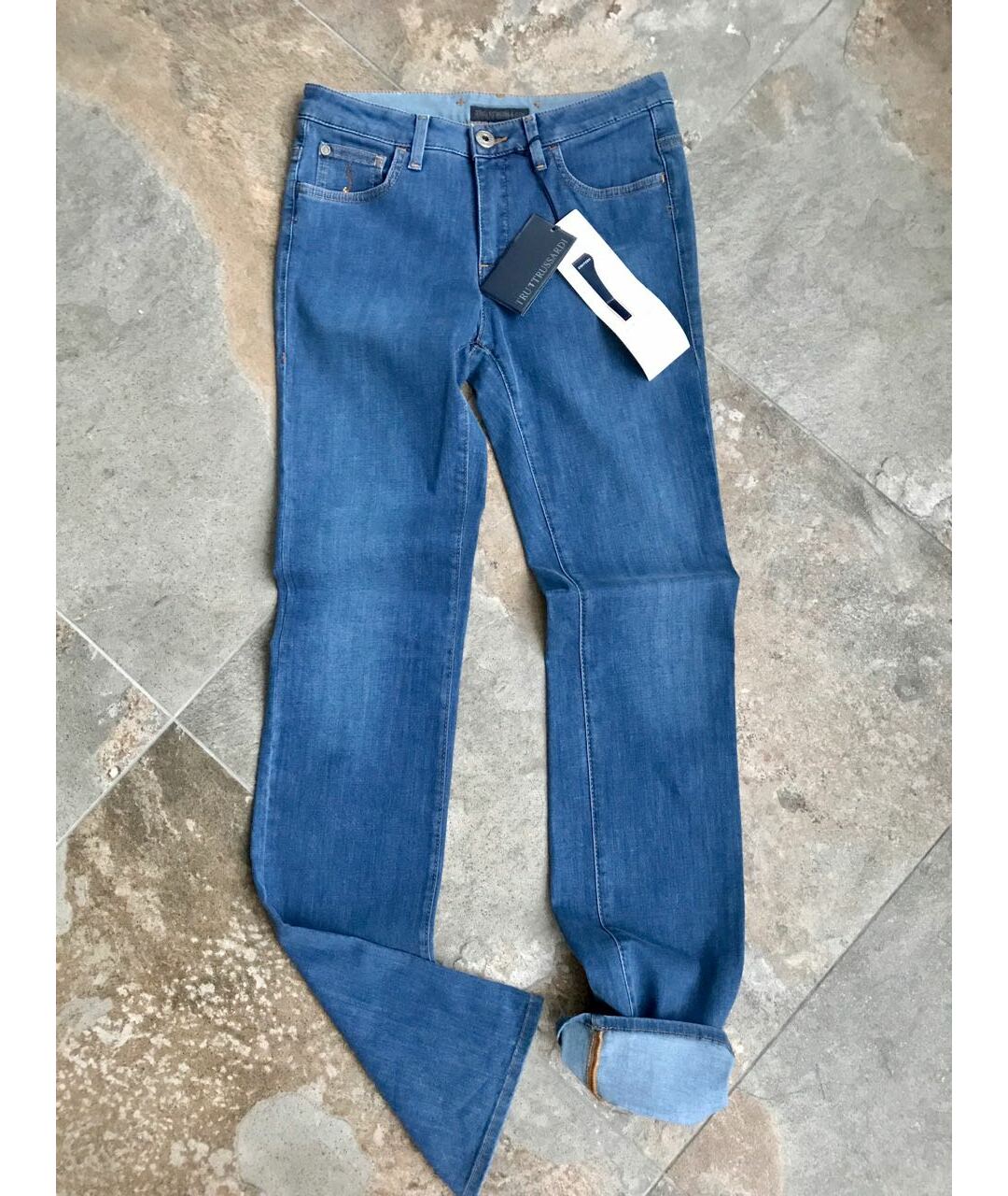 TRUSSARDI Голубые хлопко-эластановые прямые джинсы, фото 7
