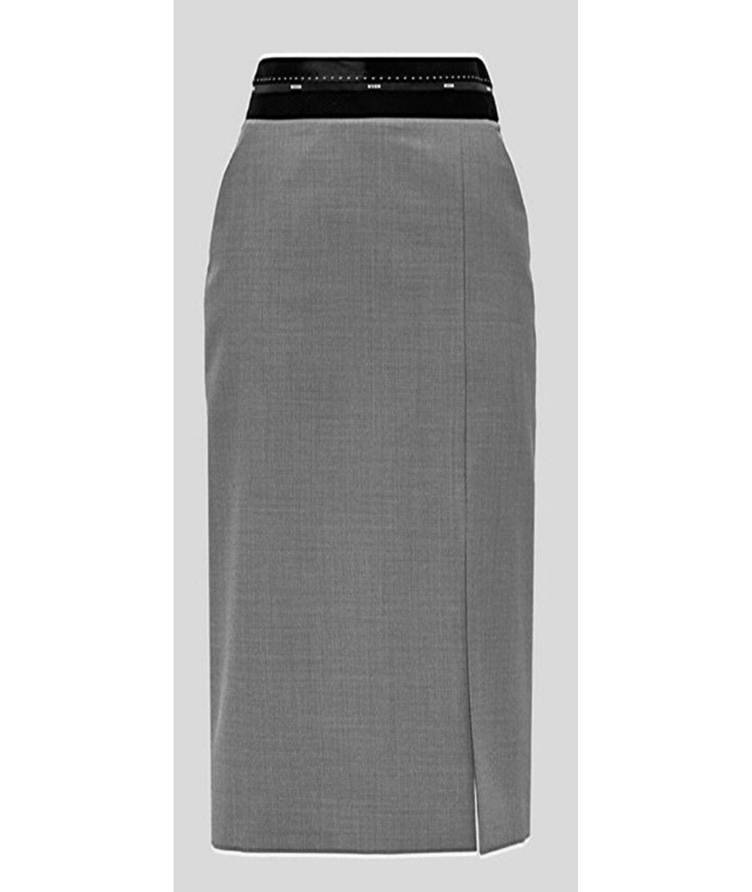 MSGM Серая шерстяная юбка миди, фото 9