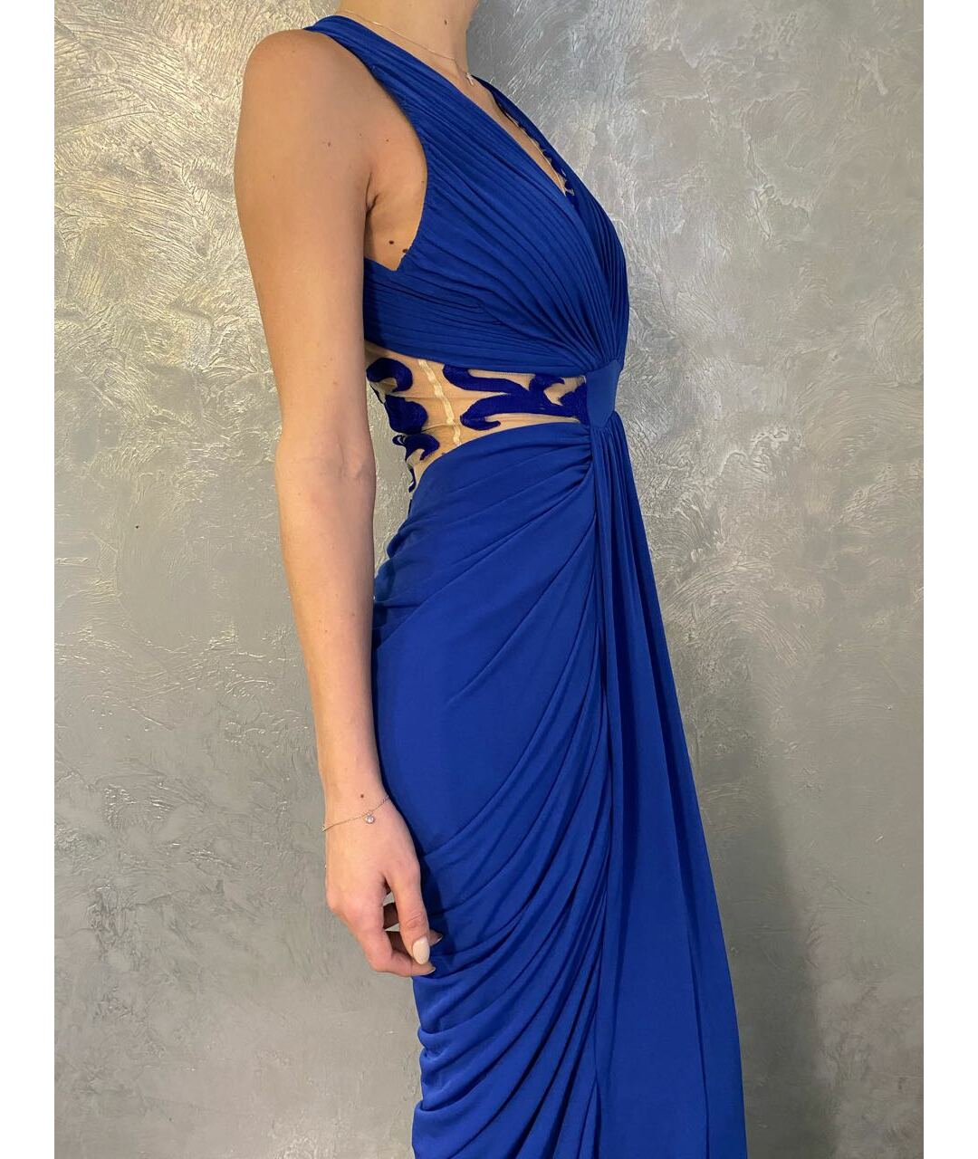 JOVANI Синее кружевное вечернее платье, фото 4