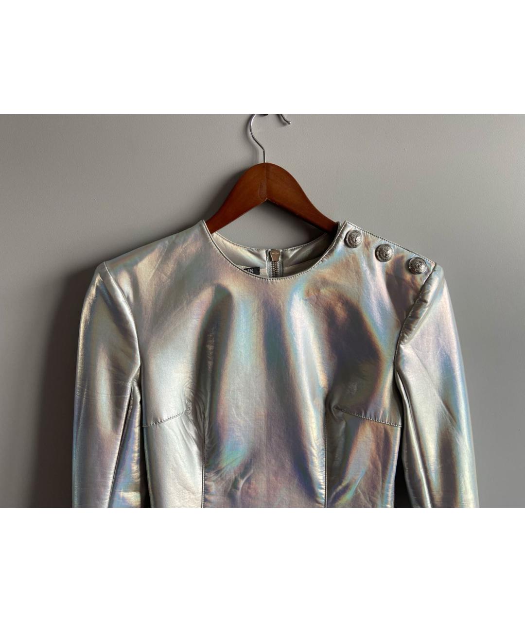 BALMAIN Серебряное полиэстеровое вечернее платье, фото 3