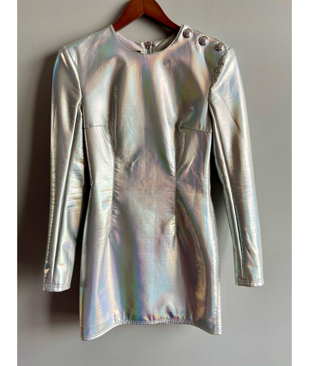 BALMAIN Серебряное полиэстеровое вечернее платье, фото 8