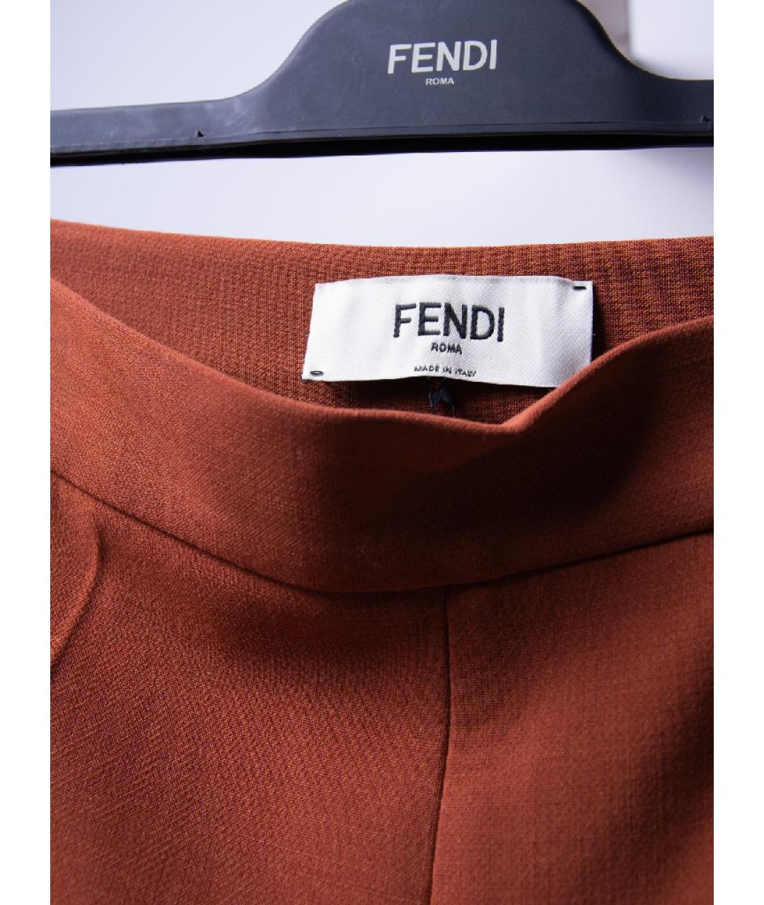 FENDI Коричневые шерстяные брюки широкие, фото 4