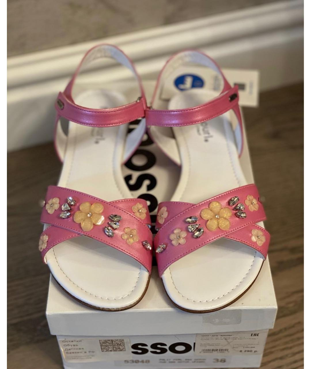 MISSOURI KIDS Розовые кожаные сандалии и шлепанцы, фото 2