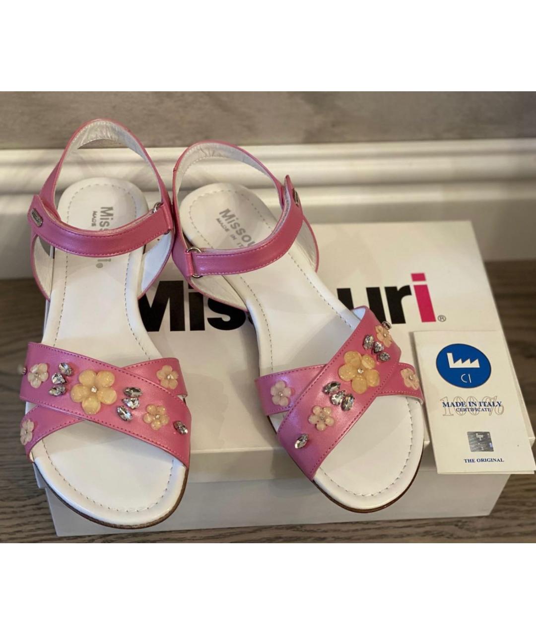 MISSOURI KIDS Розовые кожаные сандалии и шлепанцы, фото 3