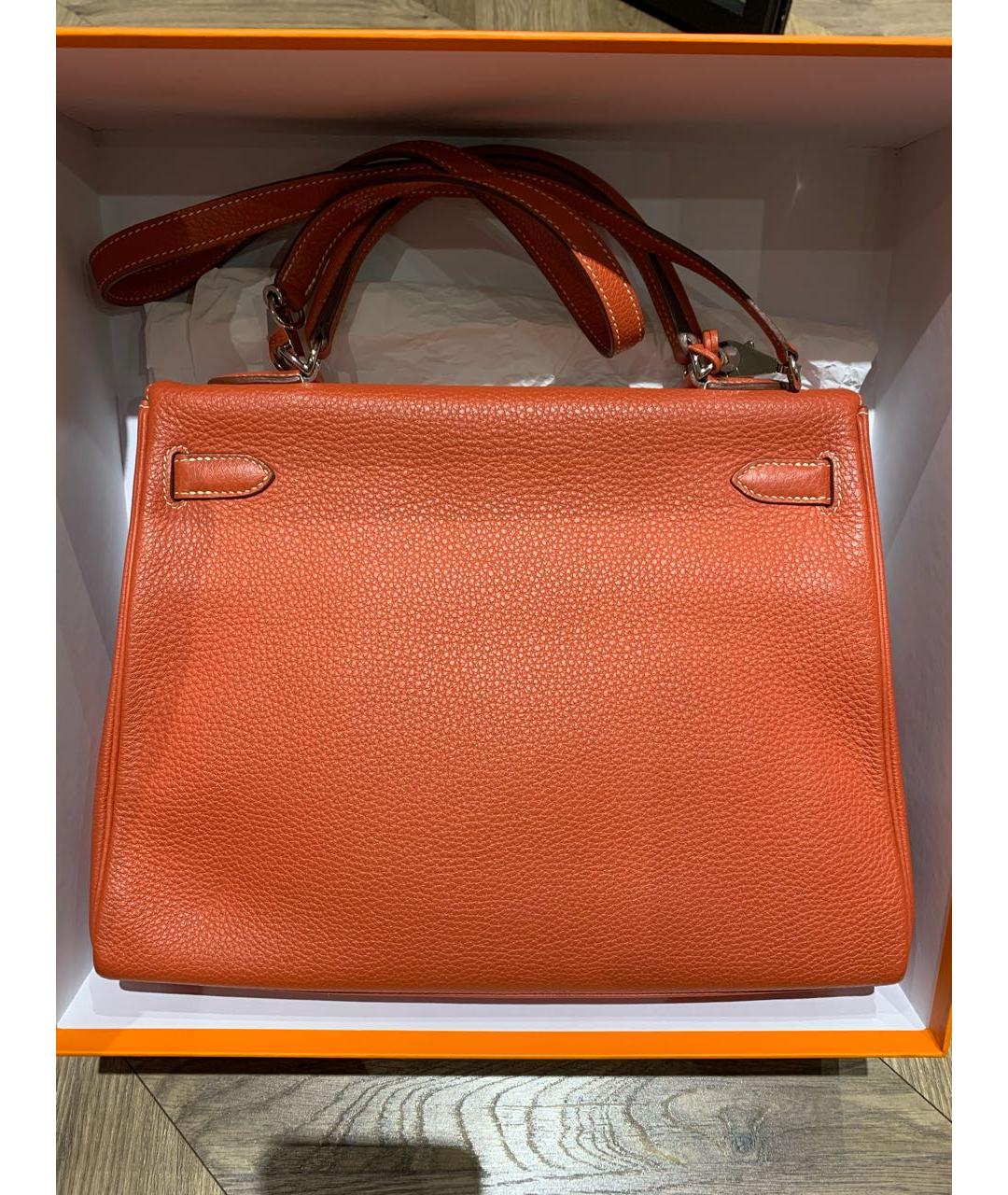 HERMES PRE-OWNED Оранжевая кожаная сумка с короткими ручками, фото 2
