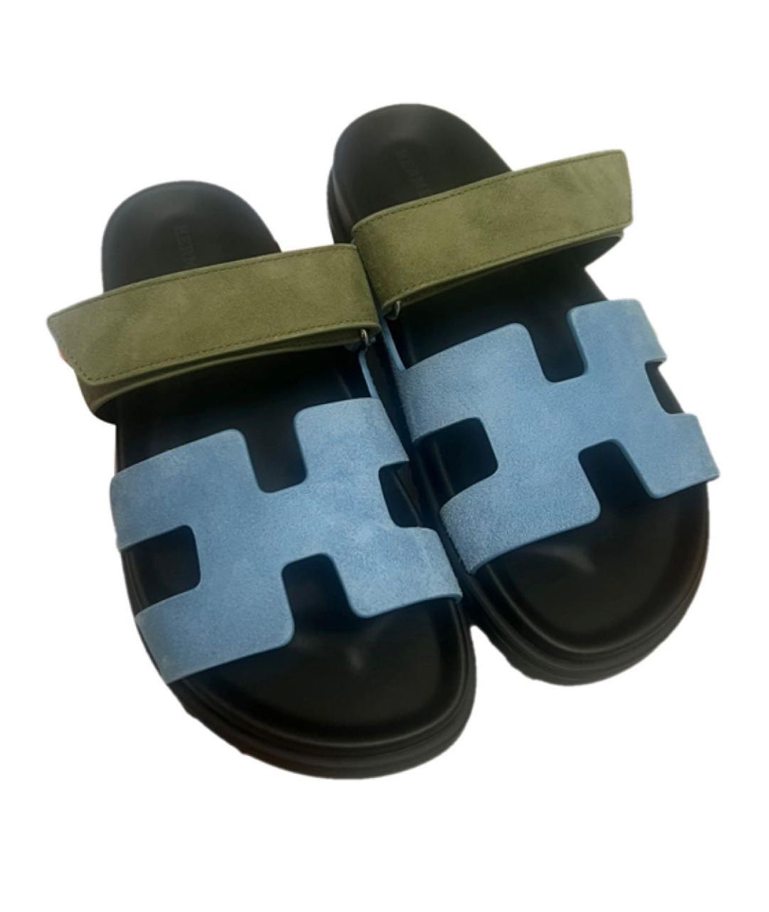 HERMES Голубые замшевые сандалии, фото 2