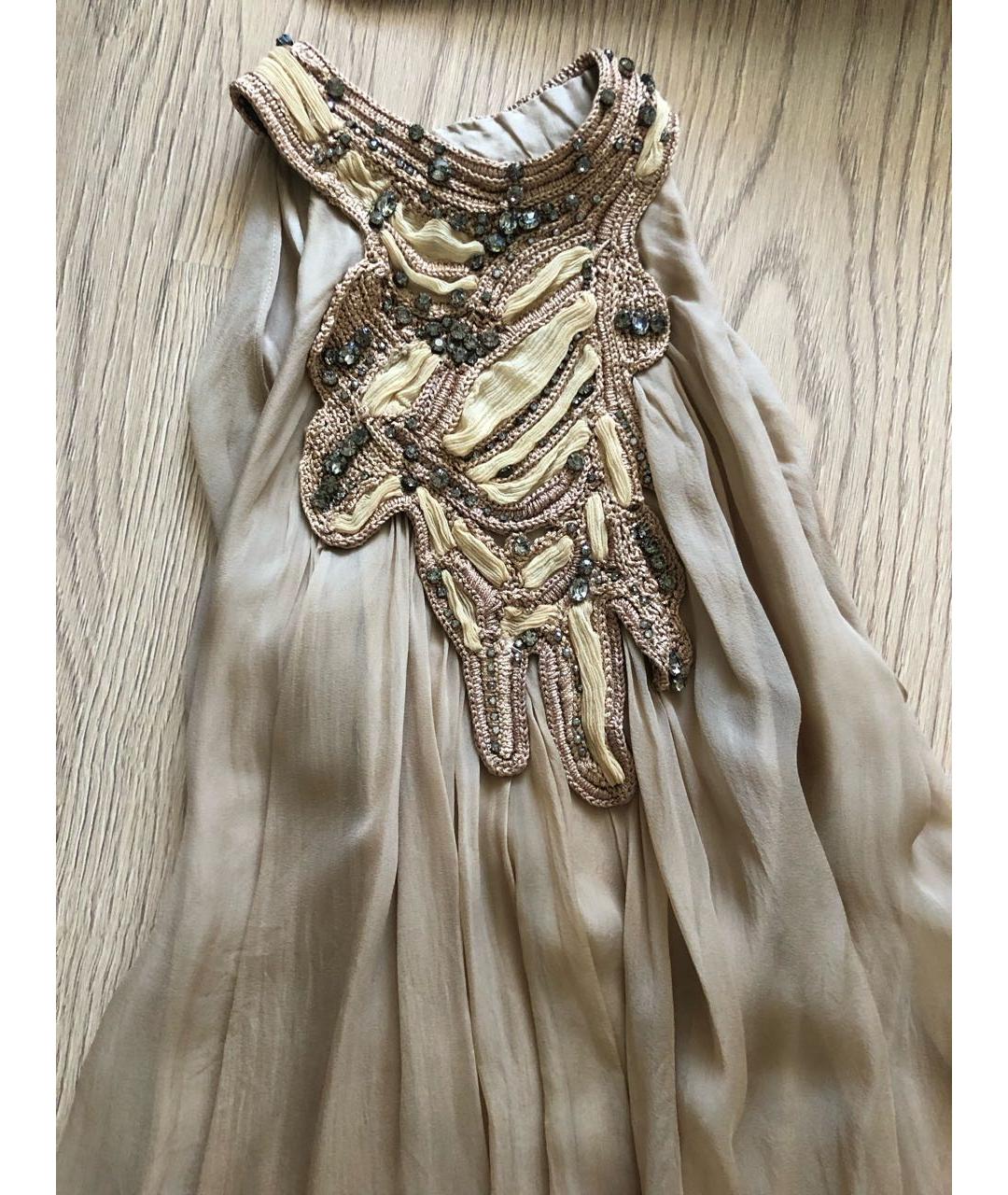 ALBERTA FERRETTI Золотое шелковое коктейльное платье, фото 7