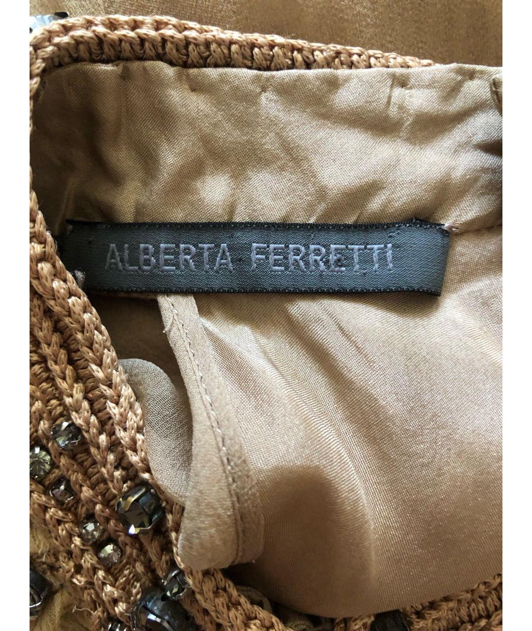 ALBERTA FERRETTI Золотое шелковое коктейльное платье, фото 3