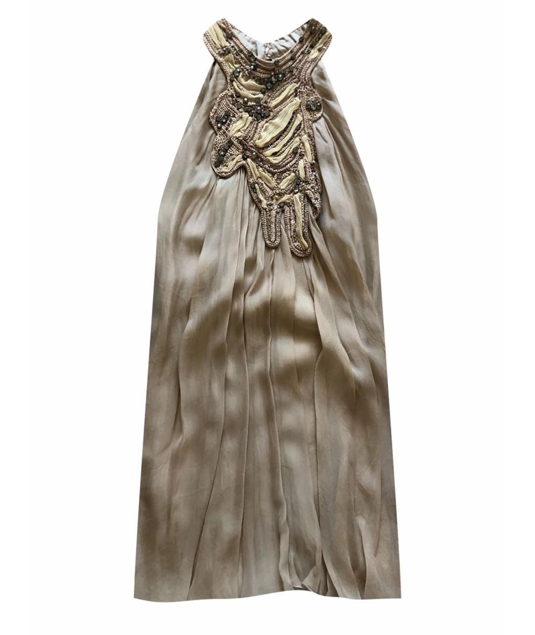 ALBERTA FERRETTI Золотое шелковое коктейльное платье, фото 1